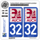 2 Autocollants plaque immatriculation Auto 32 Auch - Ville