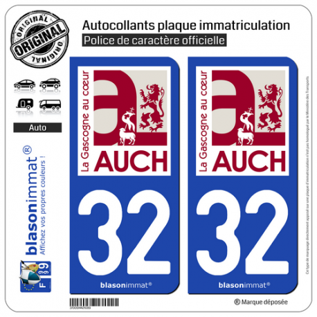 2 Autocollants plaque immatriculation Auto 32 Auch - Ville