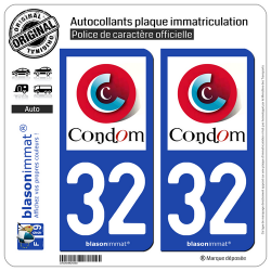 2 Autocollants plaque immatriculation Auto 32 Condom - Ville