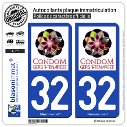 2 Autocollants plaque immatriculation Auto 32 Condom - Tourisme