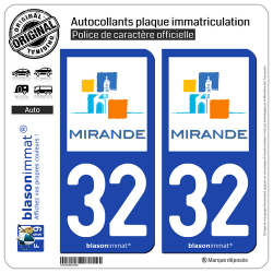 2 Autocollants plaque immatriculation Auto 32 Mirande - Ville