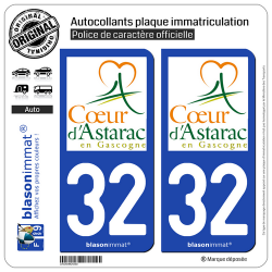 2 Autocollants plaque immatriculation Auto 32 Mirande - Agglo