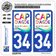 2 Autocollants plaque immatriculation Auto 34 Agde - Le Cap