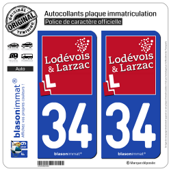 2 Autocollants plaque immatriculation Auto 34 Lodève - Agglo