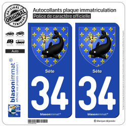 2 Autocollants plaque immatriculation Auto 34 Sète - Armoiries