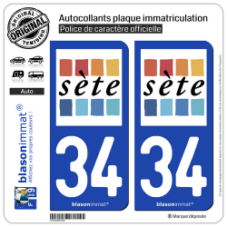 2 Autocollants plaque immatriculation Auto 34 Sète - Ville