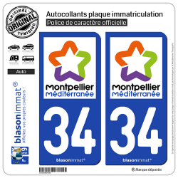 2 Autocollants plaque immatriculation Auto 34 Montpellier - Métropole