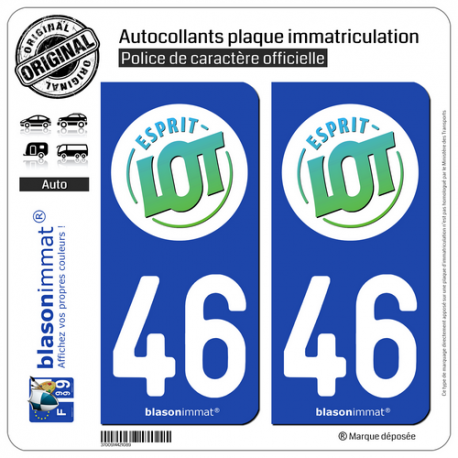 2 Autocollants plaque immatriculation Auto 46 Lot - Tourisme