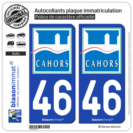 2 Autocollants plaque immatriculation Auto 46 Cahors - Ville