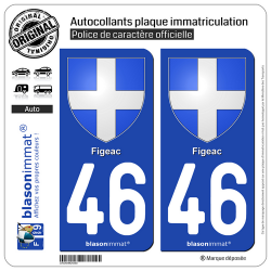 2 Autocollants plaque immatriculation Auto 46 Figeac - Armoiries