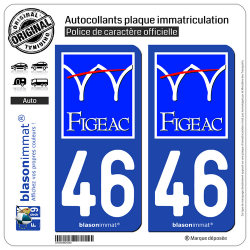 2 Autocollants plaque immatriculation Auto 46 Figeac - Ville
