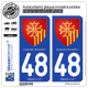 2 Autocollants plaque immatriculation Auto 48 Languedoc-Roussillon - Armoiries
