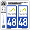 2 Autocollants plaque immatriculation Auto 48 Lozère - Département