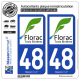 2 Autocollants plaque immatriculation Auto 48 Florac - Ville