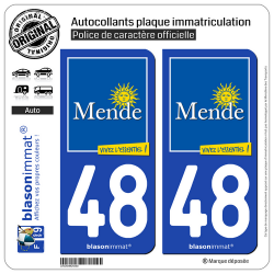 2 Autocollants plaque immatriculation Auto 48 Mende - Ville