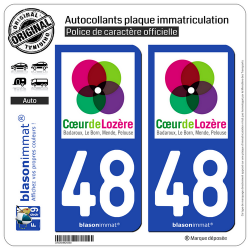 2 Autocollants plaque immatriculation Auto 48 Mende - Agglo