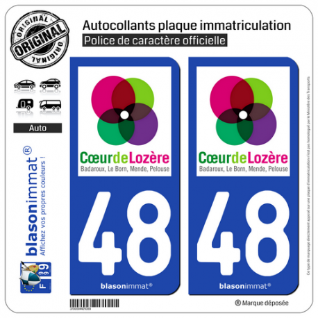 2 Autocollants plaque immatriculation Auto 48 Mende - Agglo