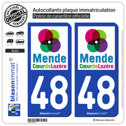 2 Autocollants plaque immatriculation Auto 48 Mende - Tourisme