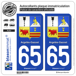 2 Autocollants plaque immatriculation Auto 65 Argelès-Gazost - Armoiries