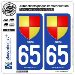 2 Autocollants plaque immatriculation Auto 65 Tarbes - Armoiries
