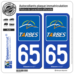 2 Autocollants plaque immatriculation Auto 65 Tarbes - Ville
