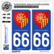 2 Autocollants plaque immatriculation Auto 66 Languedoc-Roussillon - Armoiries