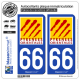 2 Autocollants plaque immatriculation Auto 66 Pyrénées-Orientales - Département