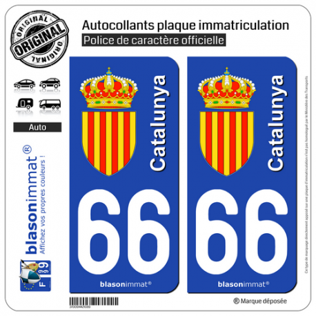 2 Autocollants plaque immatriculation Auto 66 Catalunya - Armoiries