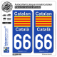 2 Autocollants plaque immatriculation Auto 66 Catalan - Drapeau