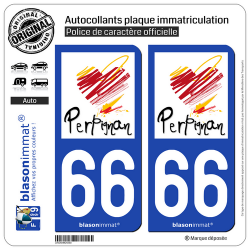 2 Autocollants plaque immatriculation Auto 66 Perpignan - Tourisme