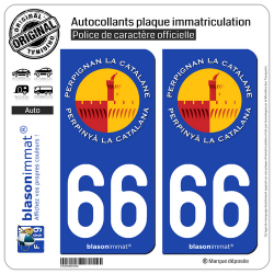 2 Autocollants plaque immatriculation Auto 66 Perpignan - La Catalane