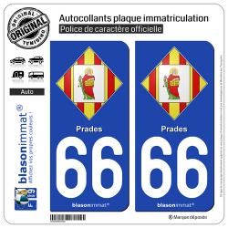 2 Autocollants plaque immatriculation Auto 66 Prades - Armoiries