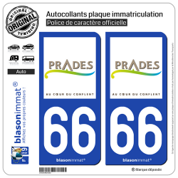 2 Autocollants plaque immatriculation Auto 66 Prades - Ville