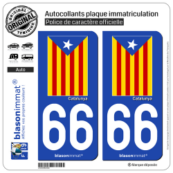 2 Autocollants plaque immatriculation Auto 66 Catalunya - Estelada Blava