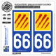 2 Autocollants plaque immatriculation Auto 66 Pyrénées-Orientales - Département II