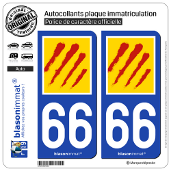 2 Autocollants plaque immatriculation Auto 66 Pyrénées-Orientales - Département II