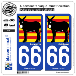 2 Autocollants plaque immatriculation Auto 66 Catalunya - Burro Drapé