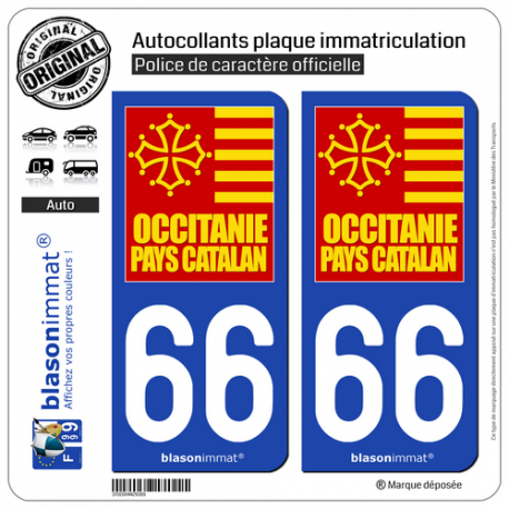 2 Autocollants plaque immatriculation Auto 66 Occitanie - Pays Catalan