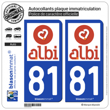 2 Autocollants plaque immatriculation Auto 81 Albi - Tourisme
