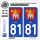 2 Autocollants plaque immatriculation Auto 81 Albi - Armoiries