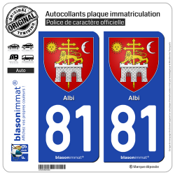 2 Autocollants plaque immatriculation Auto 81 Albi - Armoiries