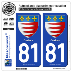 2 Autocollants plaque immatriculation Auto 81 Castres - Armoiries