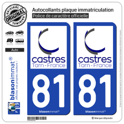 2 Autocollants plaque immatriculation Auto 81 Castres - Ville