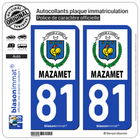 2 Autocollants plaque immatriculation Auto 81 Mazamet - Ville