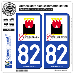 2 Autocollants plaque immatriculation Auto 82 Castelsarrasin - Ville