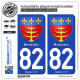 2 Autocollants plaque immatriculation Auto 82 Montauban - Armoiries