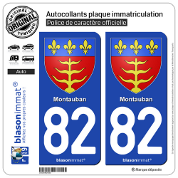 2 Autocollants plaque immatriculation Auto 82 Montauban - Armoiries