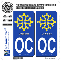 2 Autocollants plaque immatriculation Auto OC Occitanie - Croix