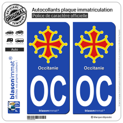 2 Autocollants plaque immatriculation Auto OC Occitanie - Croix II