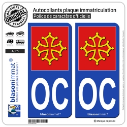 2 Autocollants plaque immatriculation Auto OC Occitanie - l'Authentique